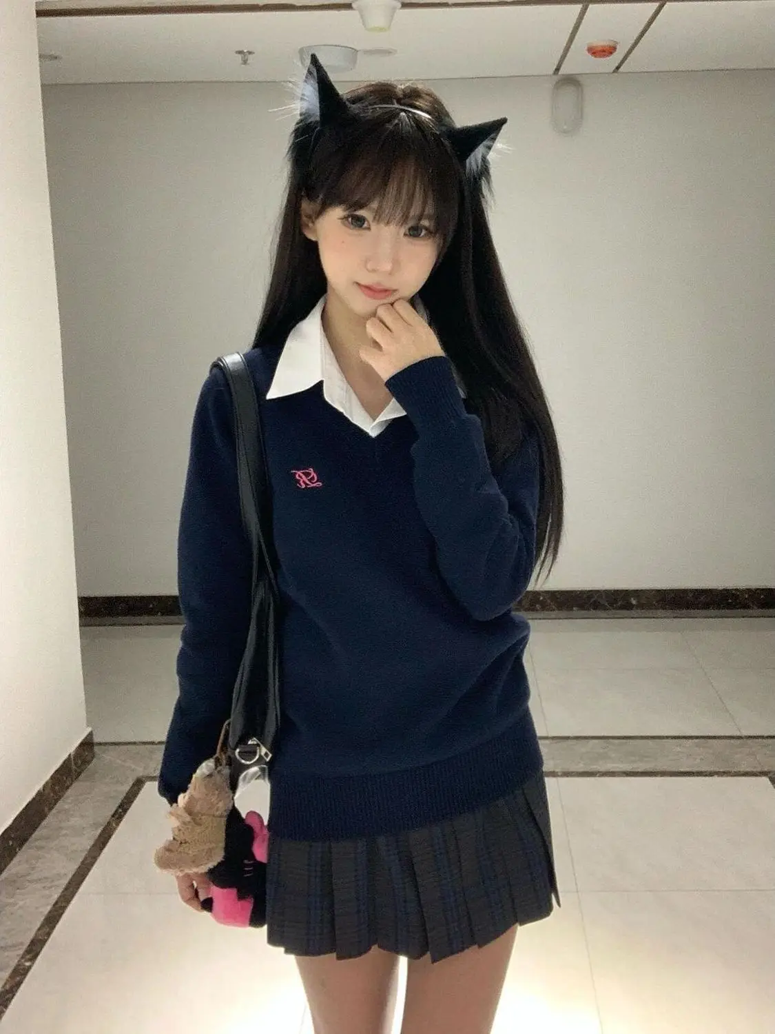 

Sweet And Cool Long Sve Knitted Sweater Women's Overhead Class orm Embroidered JK School Outfit Autumn Winter Top