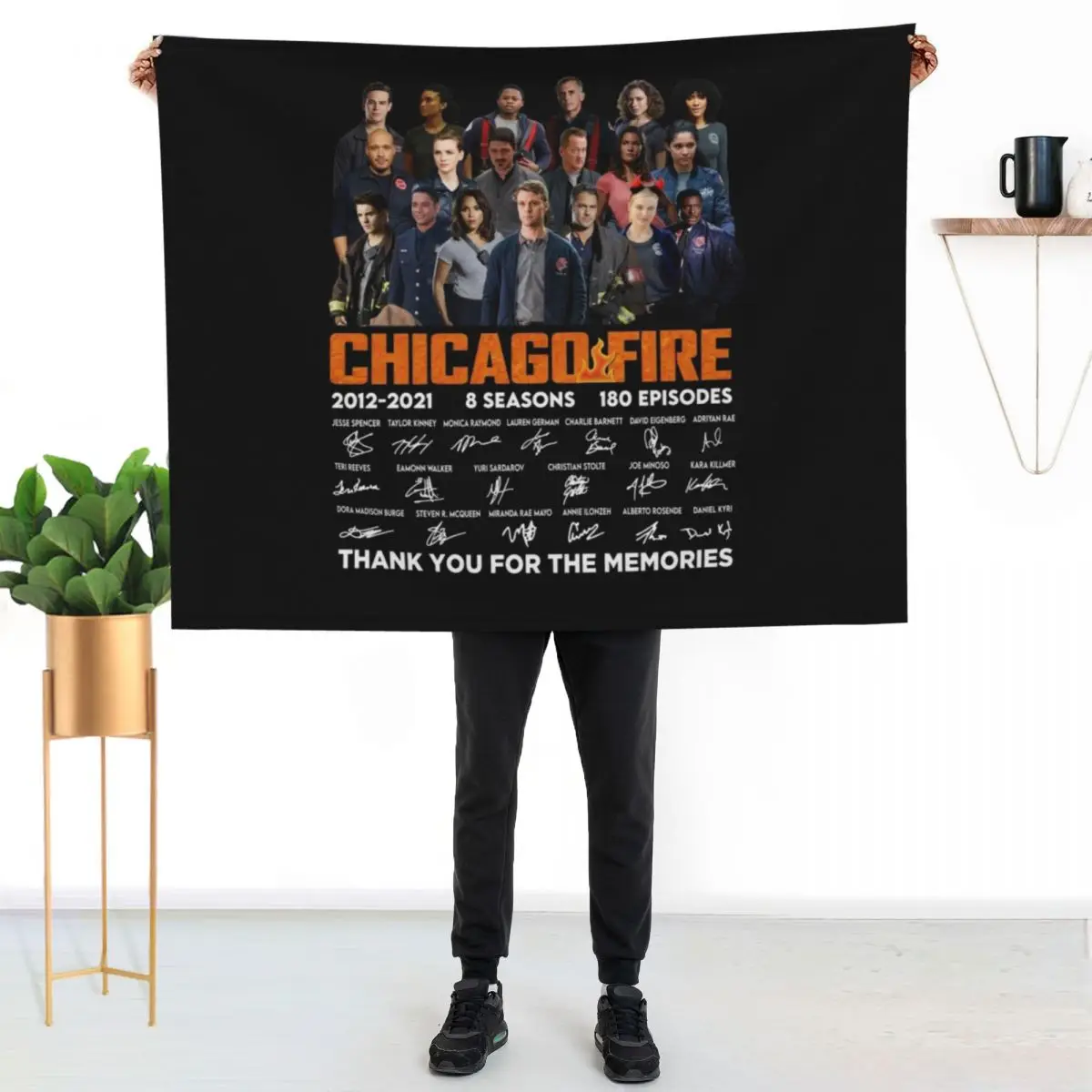 Chicago Fire Tv series 2021 2021 8 seasons 180 episodes signatures thank you for the memories black Throw Blanket
