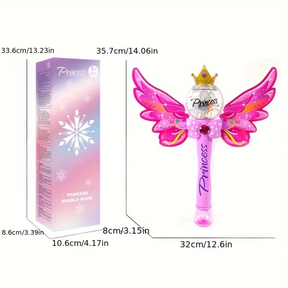 Bacchetta magica da principessa con luce a LED e musica, con macchina per bolle sonora surround, per ragazze dai 3 anni in su, feste di compleanno all'aperto