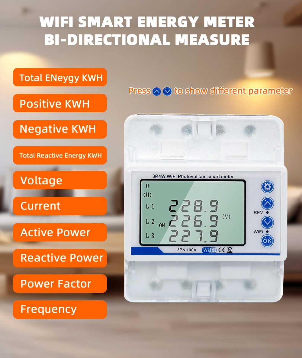 Tuya WiFi Photovoltaic Power Meter 100A 3P4W 3Phase Recloser Switch Protector Smart Reclosing Protector Limiting Circuit Breaker