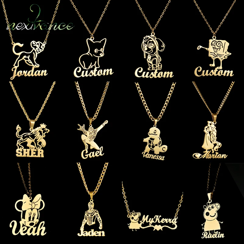 

Nextvance Custom Name Necklace Cartoon Characters For Children Stainless Steel Nameplate Pendant Cute For Girl Boy Jewelry Gifts