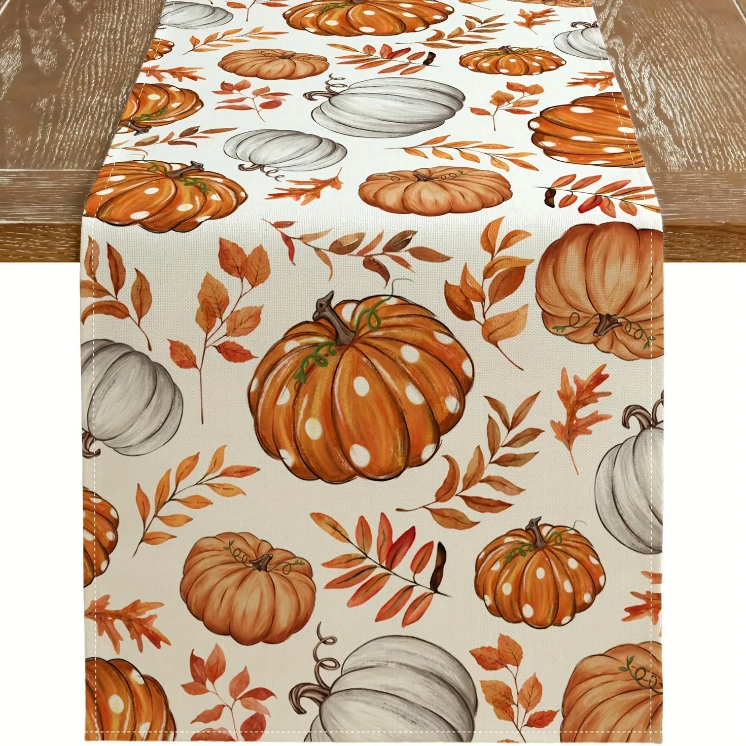 Fall Table Runner 33X183cm Pumpkin Maple Leaves Orange Autumn Seasonal Farmhouse  Thanksgiving Home Party Table Decor Cover