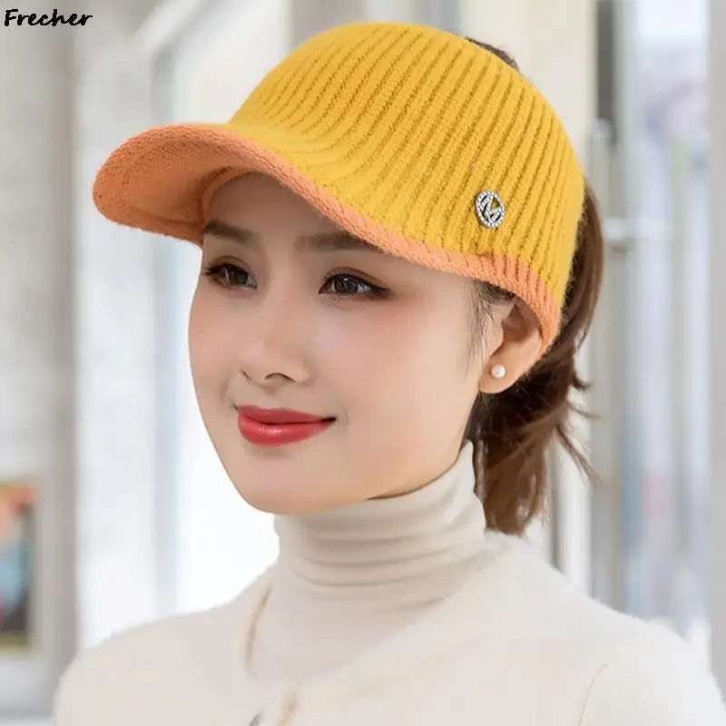 Women Winter Knitted Hats 2024 Outdoor Crochet Wool Caps Elastic Baseball Cap Comfortable Ponytail Beanie Hat Warm Skullies