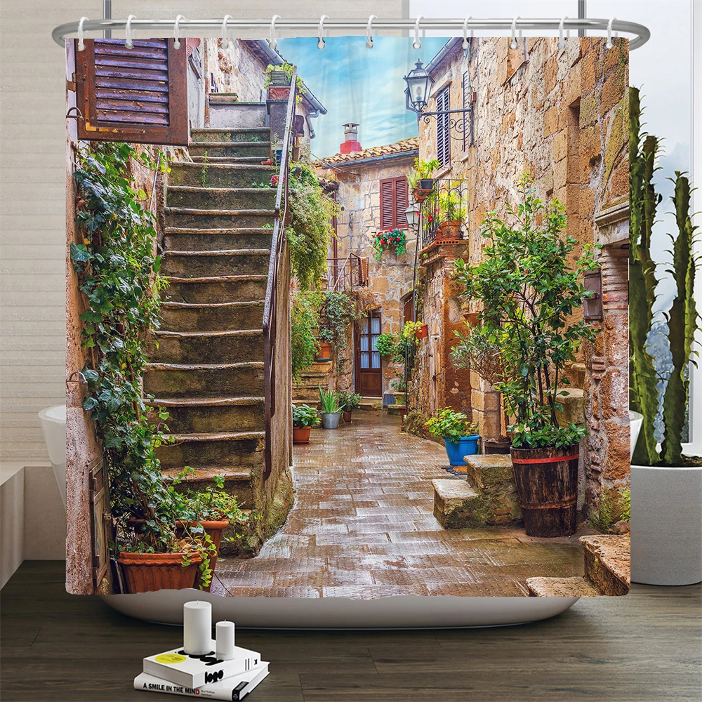 Garden Flowers Scenery Shower Curtains Bath Curtain Waterproof Bathroom Home Decor Washable Fabric Bathroom Screens