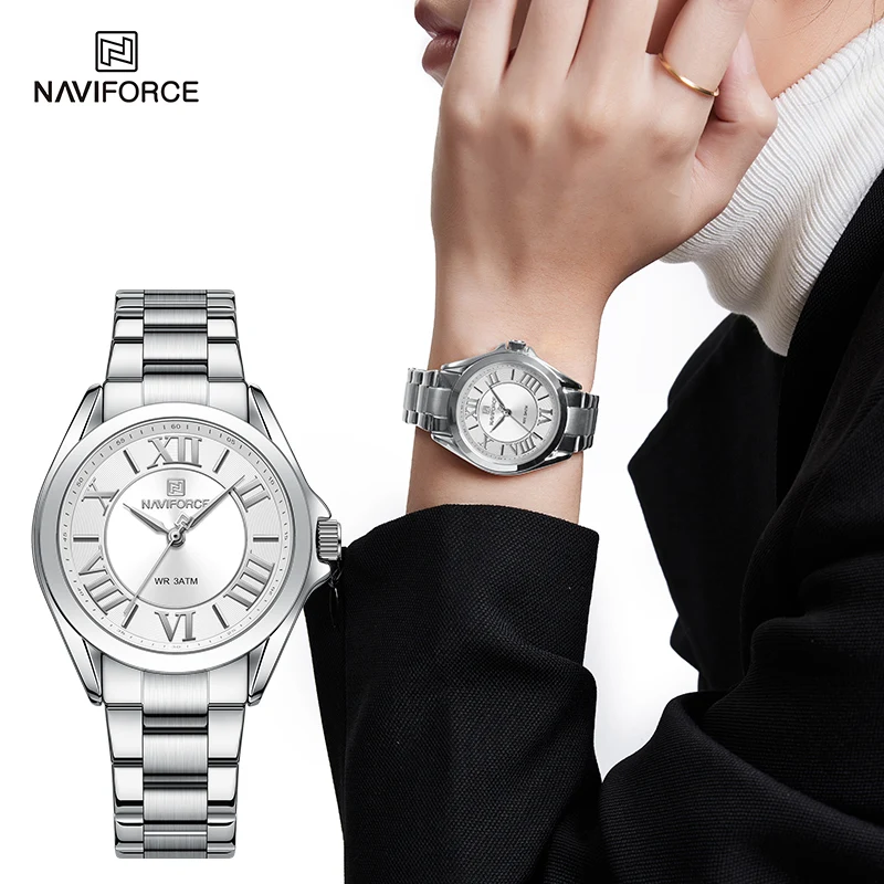 2023 New NAVIFORCE Romantic Luxury Women Quartz Watch Stainless Steel Band Ladies Wristwatch Waterproof Clock Reloj Mujer