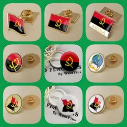 Angola Angolan Map Flag National Emblem National Flower Brooch Badges Lapel Pins