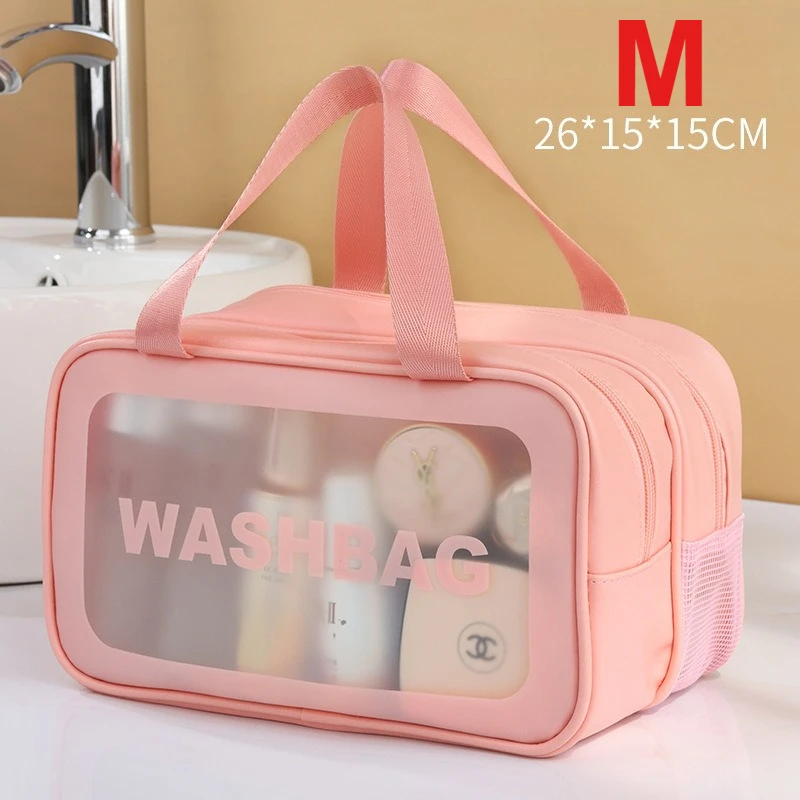 Doppelschichtige Waschtasche mit Trocken-Nass-Trennung, transparente PU-Kulturtasche, tragbare Kosmetiktasche für Reisen, Fitnessstudio und Schwimmen – Detail 15