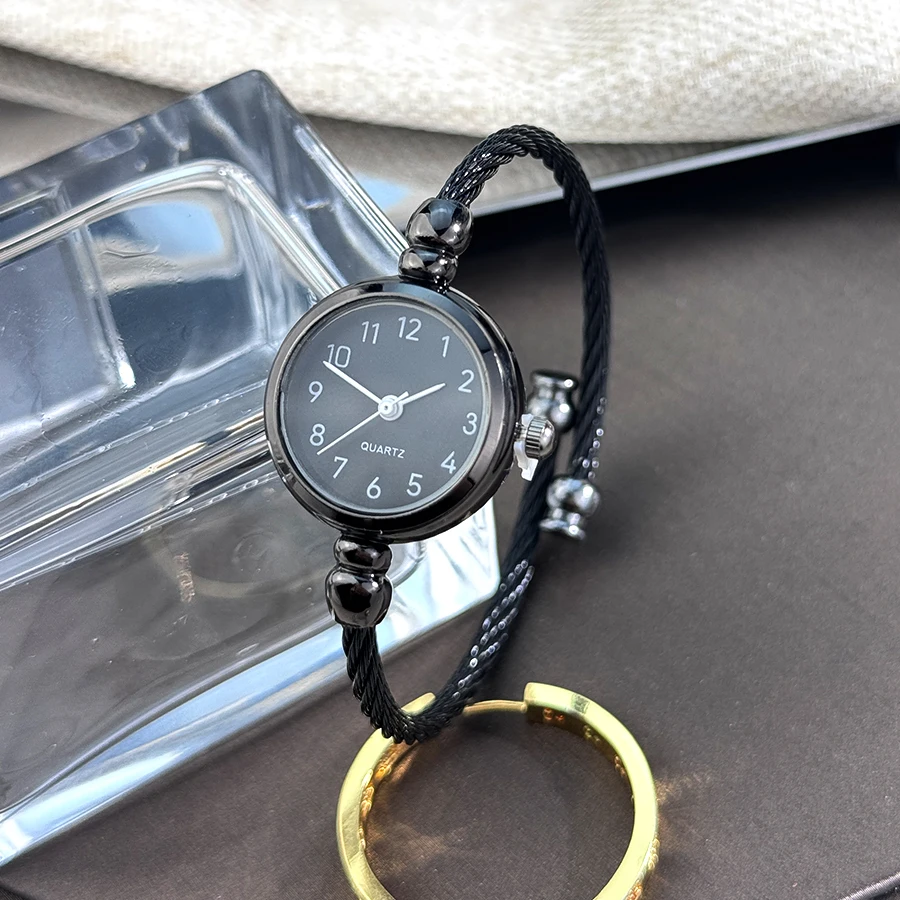 Women's Rope alloy small bracelet round case Arabic digital scale Lazy fashion bracelet watch image 4