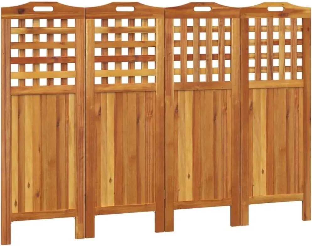 

Solid Wood Acacia 4-Panel Room Divider, Farmhouse Style, No Assembly Required, 63.8"x0.8"x45.3", Foldable Design, Versat