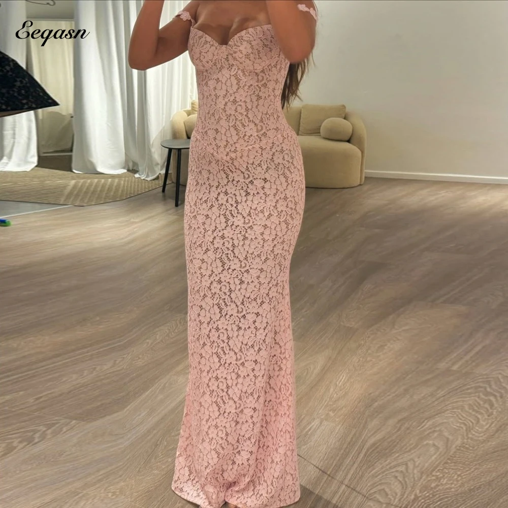 

Pink Full Lace Evening Dresses Mermaid Corset Back Women Formal Prom Gowns Long Party Occasion Vestidos De Fiest Customized