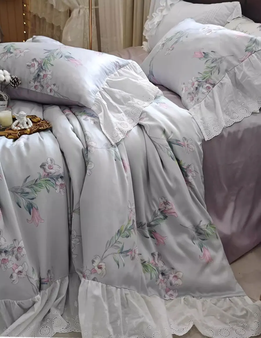 

Romantic european purple flower bedding set,full queen king american country floral home textile sheet pillow case quilt cover