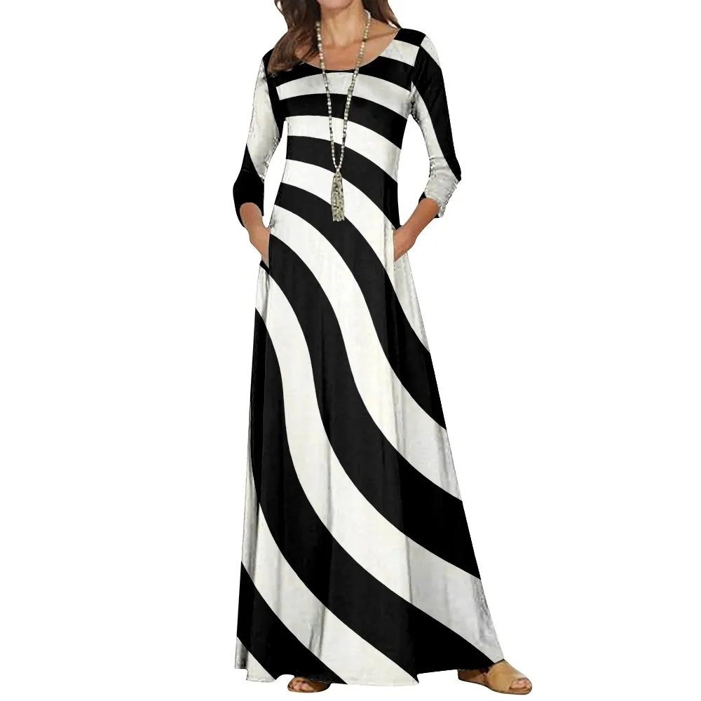 

Maxi Dresses For Women SOJINM Stripe Printed Long Sleeve Women Causal Autumn Dress Long Dresses Streetwear 2022 6XL