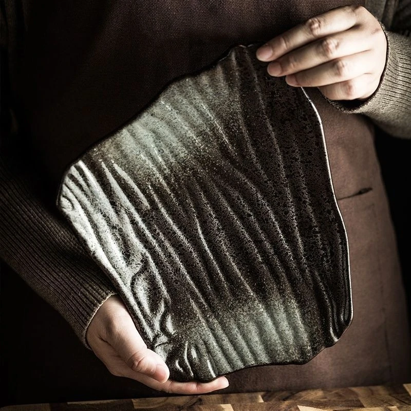 

Ceramic Unique Shape Large Dinner Plate Retro Sushi Dish Home Restaurant Tableware