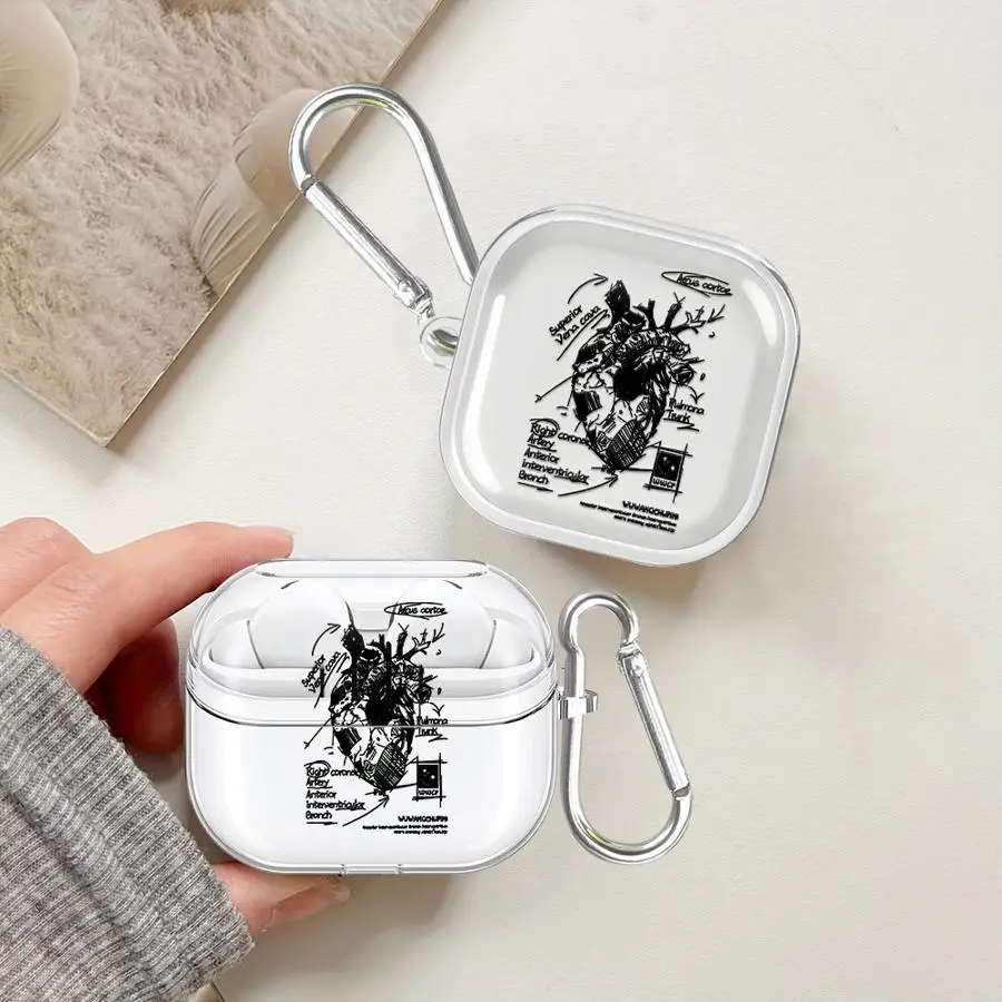 Human Heart Art Case For Samsung Galaxy Buds 4 Pro 2 Live 3 FE 4Pro 3Pro Clear Earphone Cases Cover
