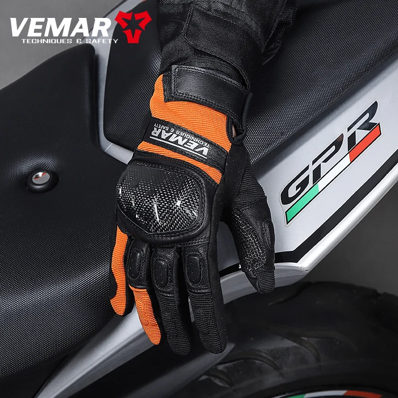 

VEMAR Motorbike Leather Fiber Shell Protect Men's Summer Gloves Motorcycle Racing Off Road Anti-Skid Cycling Riding Guantes Moto