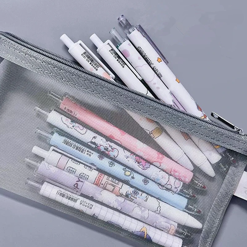 Bolsa de malla para lápices, estuche protector con cremallera, redes portátiles, lápices labiales, bolsa de maquillaje, llaves, organizador de cables de monedas, bolsa de papelería cosmética de 20,5x9cm