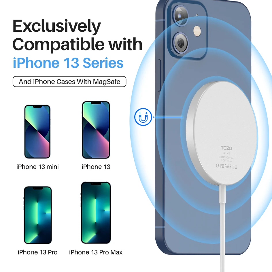 TOZO W6 magnetyczna bezprzewodowa ładowarka do telefonu iPhone 13 Series ładowarka do telefonu magnetyczna ładowarka indukcyjna do iphone'a bezprzewodowa ładowarka