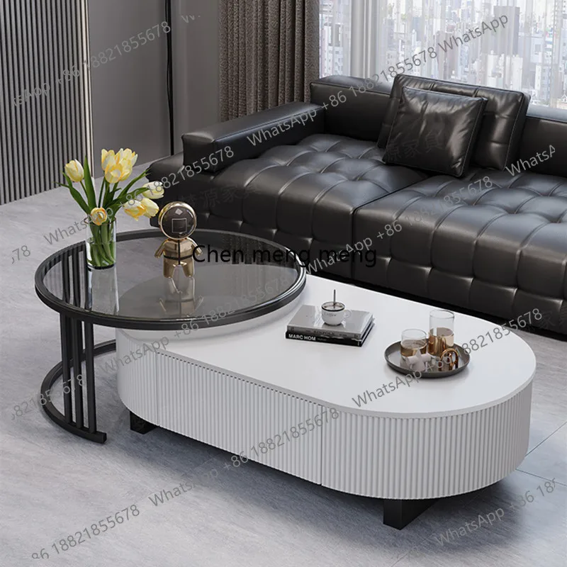 

Oval Nesting Coffee Table Set Of 2 With Drawer Storage Modern Coffee Table With Marble Texture Top For Living Room Center Table