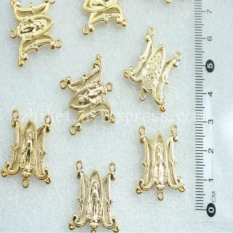 10 stuks/nieuwe vergulde katholieke Maagd Maria rozenkrans centrum connector trend Jezus kruis hanger medaillon voor ketting connec