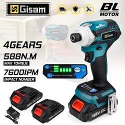 Gisam 588N.m Brushless Electric Screwdriver Cordless Impact Electric Wrench Drill Screw Driver Power Tool for Makita 18V Battery