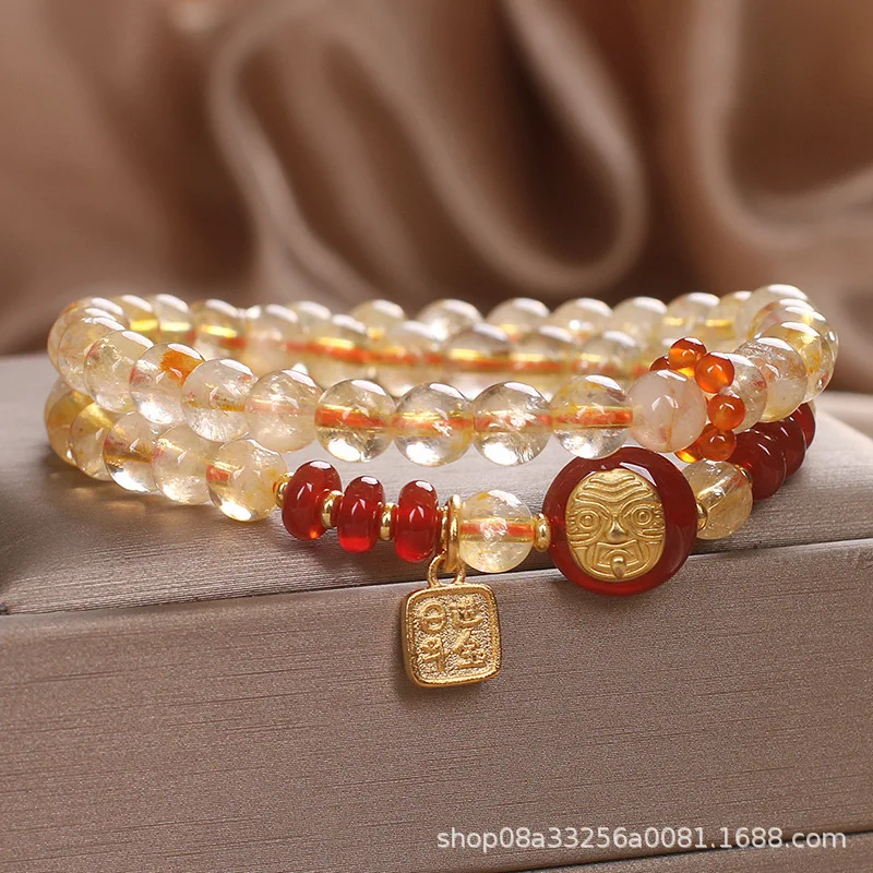 Money Rolling in New Red Agate Gold Plated Zakiram Citrine Bracelet Super Fairy Sweet Hair Crystal Hand String Girlfriend Gifts