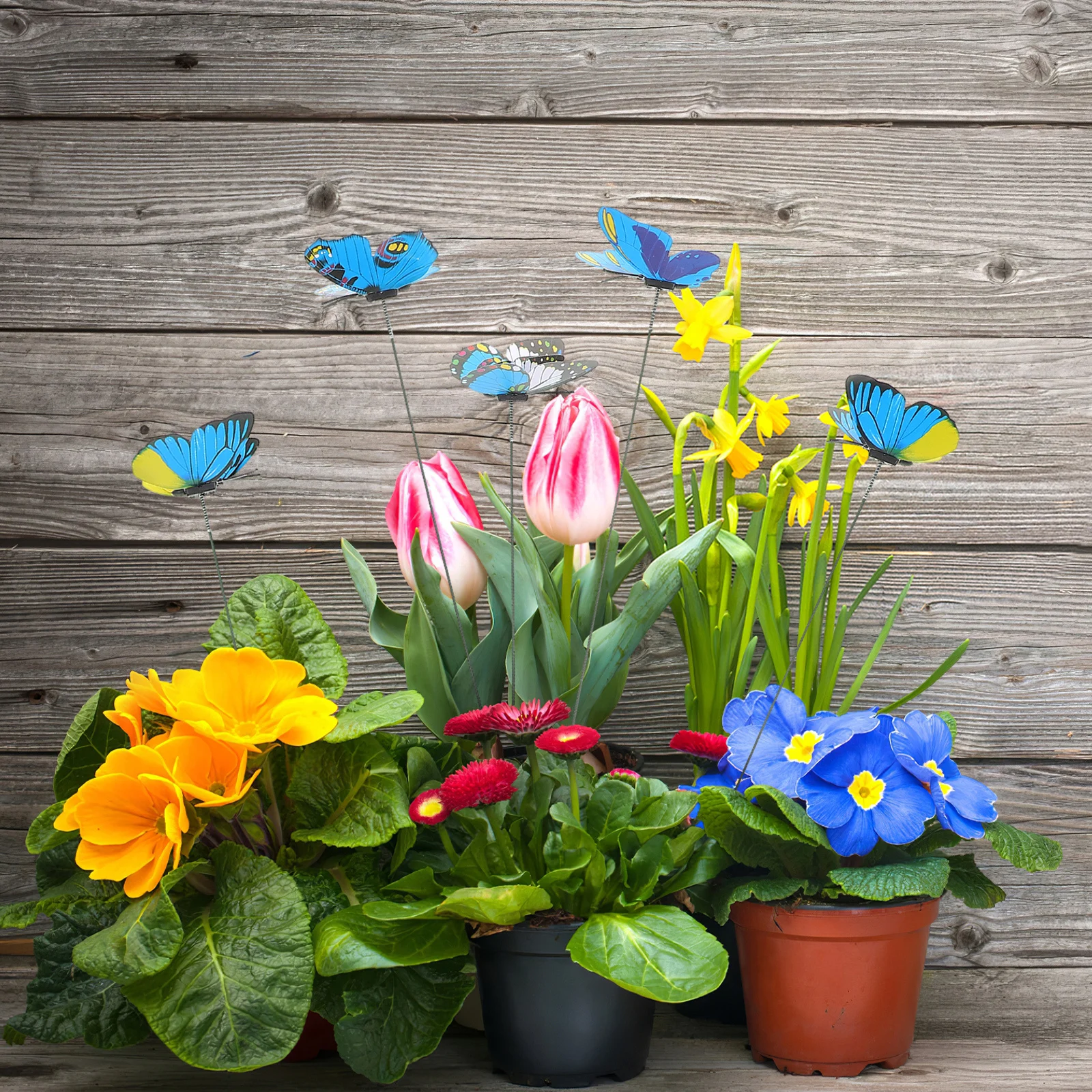 ดอกไม้ประดับรูปผีเสื้อ 5 ชิ้น - ผีเสื้อประดิษฐ์สองชั้นขนาด 7 ซม. สำหรับตกแต่งสวน เสาต้นไม้ ของประดับสวนเทพนิยาย
