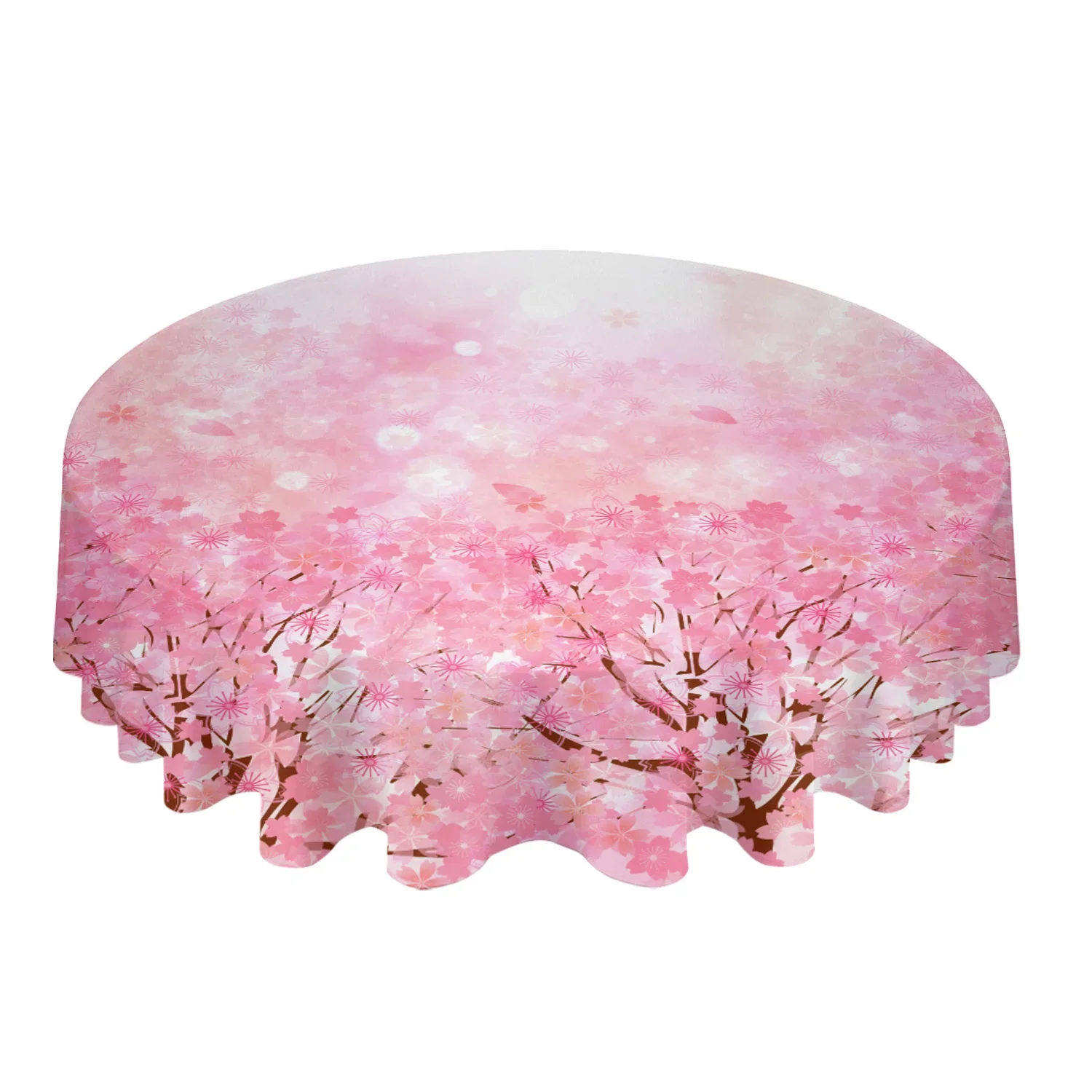 Japanese Style Cherry Blossoms Pink Flower Round Tablecloth Waterproof Table Cover Home Kitchen Table Cloth Table Decoration