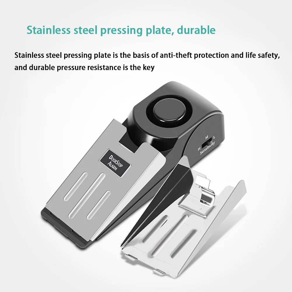 Wedge-shaped Alarm Anti-theft Door Stopper Block Alarm Wireless Stainless Steel Cover Small Sensitivity Portable for Apartment