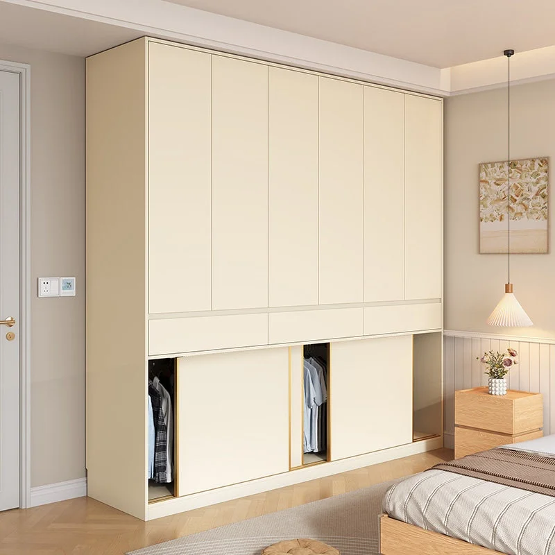 #Customized Modern Sliding Door Wardrobe Oak Single Door Ceiling New Segmented Swing-Slide Integrated Home Bedroom Home Furnitur