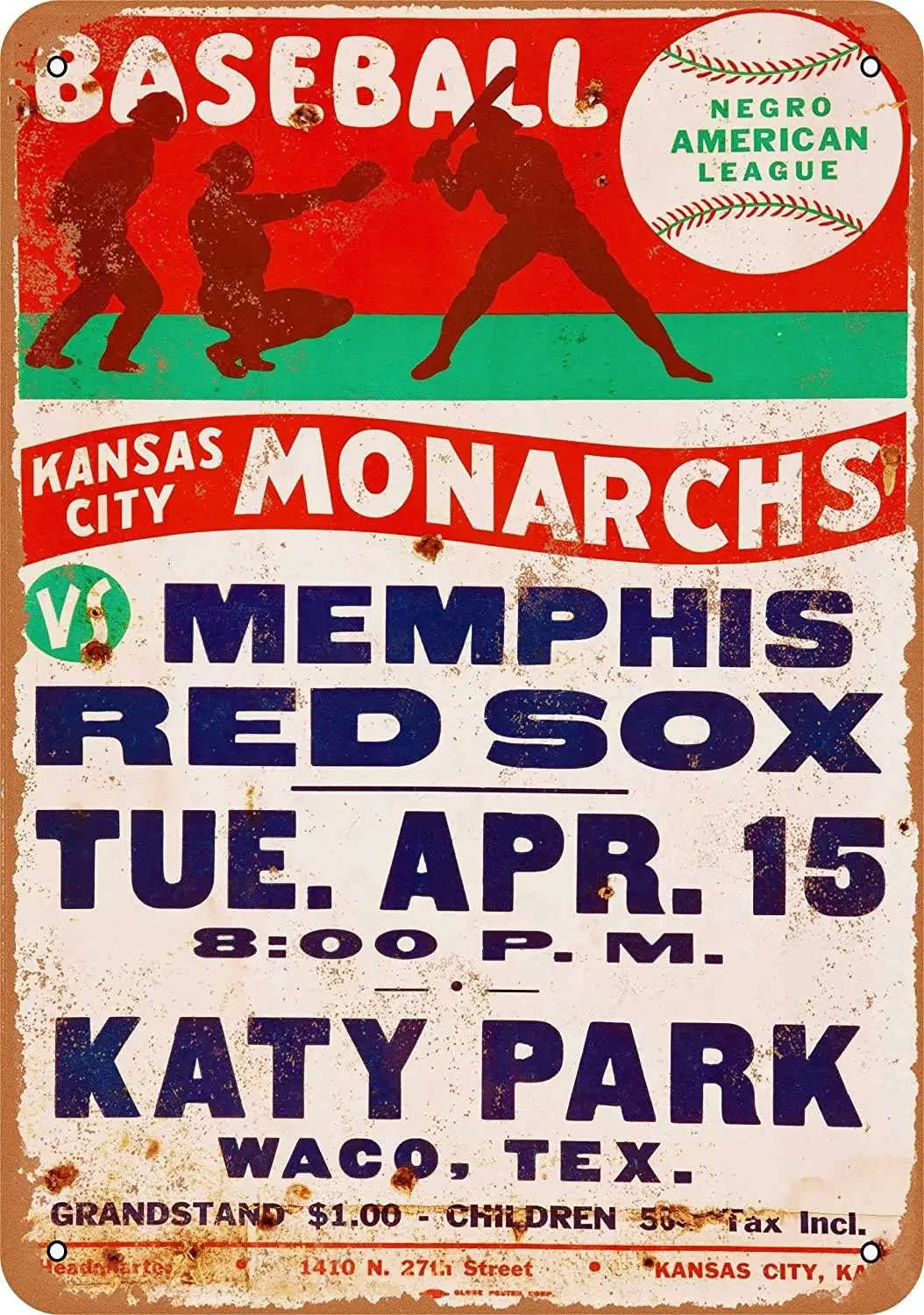 1940s Kansas City Negro Leagues  Retro Metal Tin Sign - Vintage Art Poster Plaque