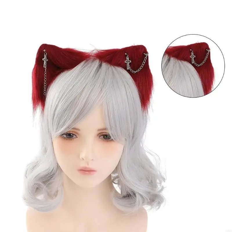 49mf fauxfurs Ear Hairhoop สำหรับผู้หญิงสวมบทบาทหญิงสาวใช้ผ้าโพกศีรษะปาร์ตี้ชุดแต่งกายสาวชุดคอสเพลย์หญิงสาว