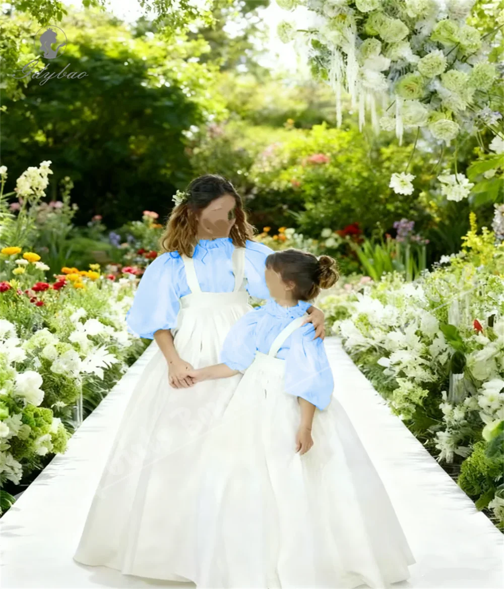 Hochwertiges zweiteiliges Set, weißes Blumenmädchenkleid aus Tüll mit weißem Taft, Erstkommunion, Prinzessin, Hochzeit, Party, Abendkleider