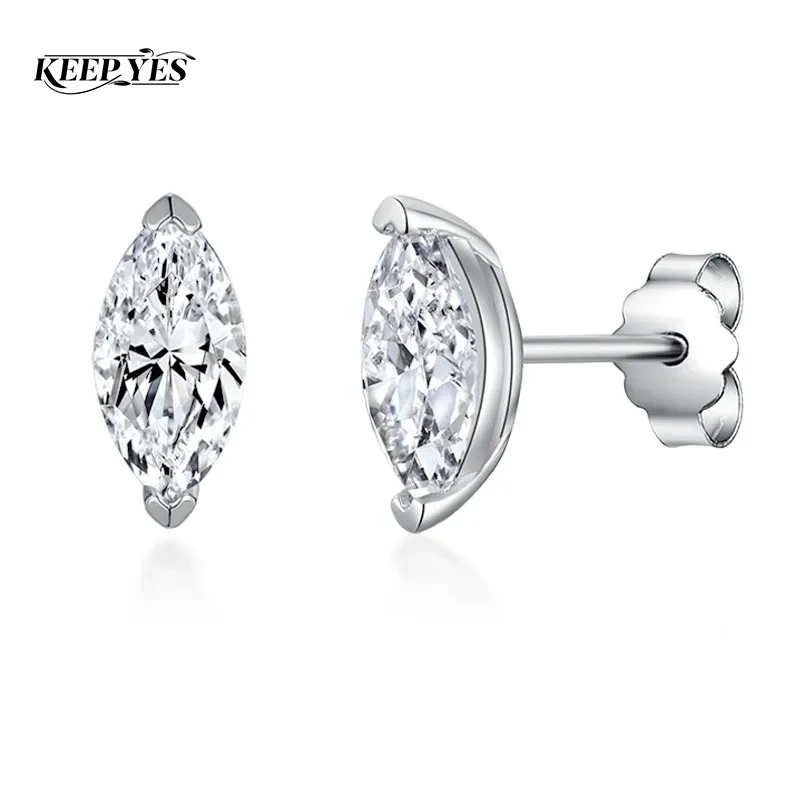 

KEEP YES Total 1.0ct 4*8mm Moissanite Stud Earrings Marquies Shape for Women S925 Sterling Sliver Ear Stud Wedding Fine Jewelry