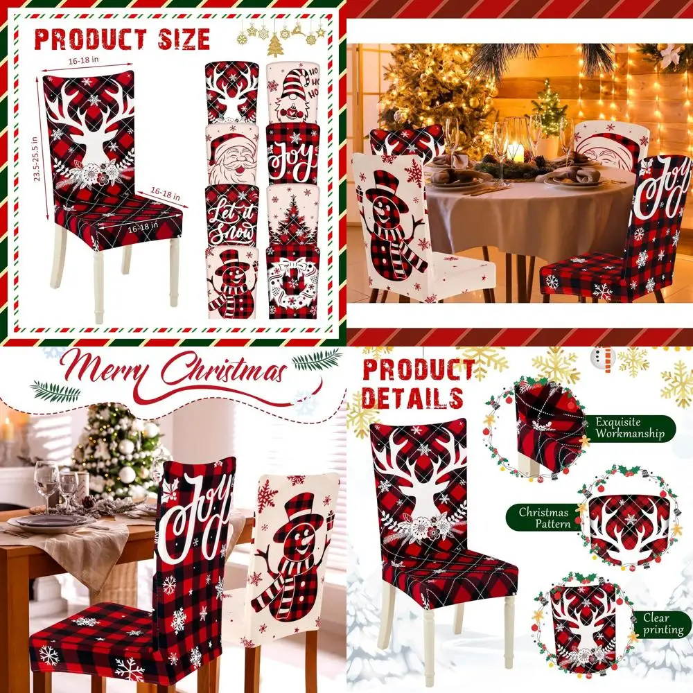 أغطية كراسي عيد الميلاد المطاطية مع سانتا ورقائق الثلج ورجل الثلج لحماية غرفة الطعام الاحتفالية