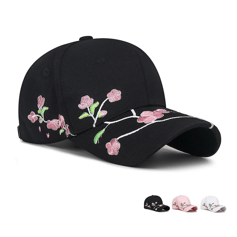 Sunshade Hat Spring And Autumn Plum Blossom Embroidered Curved Brim Baseball Cap