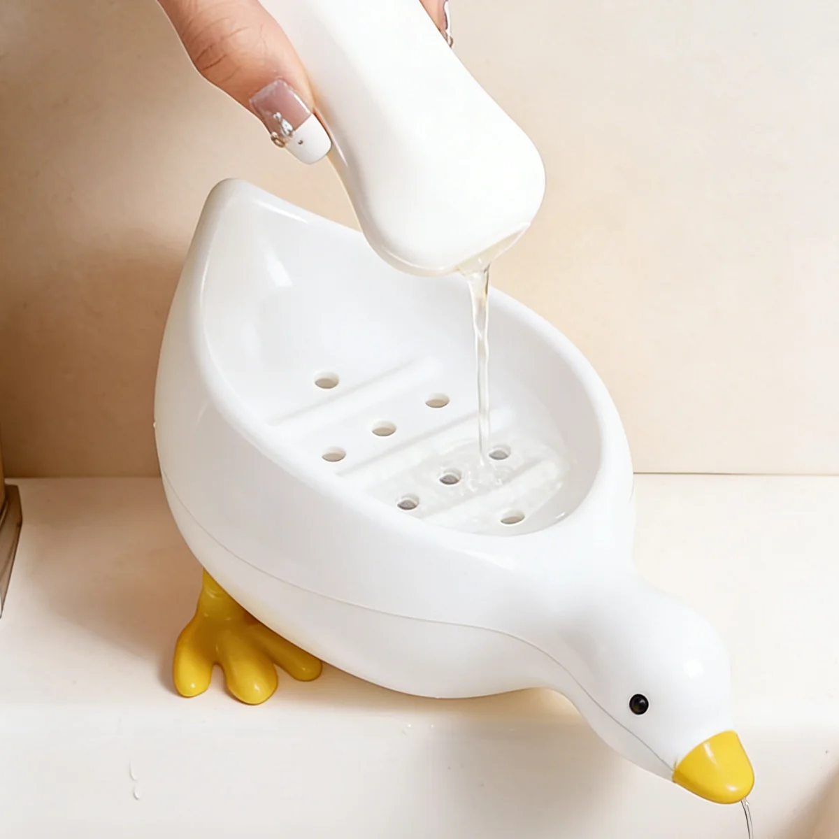 Lindo Soporte para Jabón con Drenaje Automático en Forma de Pato, Organizador Decorativo para Baño, para Lavabo o Encimera, Idea de Regalo Original