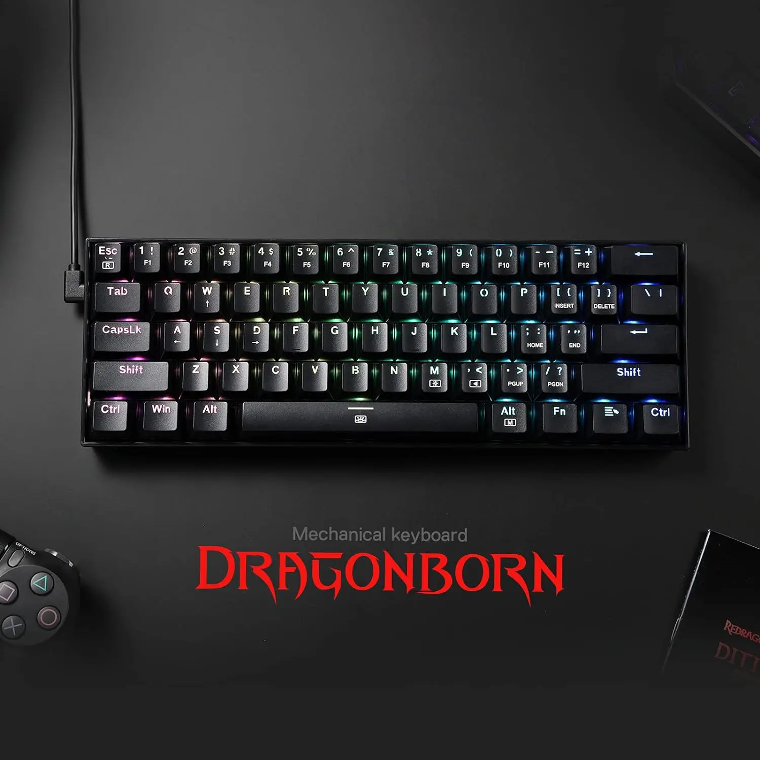 Redragon K630 Dragonborn Teclado para juegos RGB con cable 60% intercambiable en caliente, teclado mecánico compacto de 61 teclas