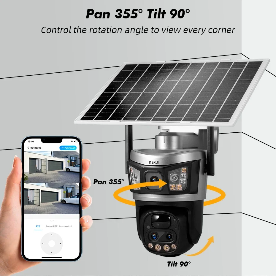 

KERUI 4G уличная PTZ 6MP IP-камера с двумя объективами, 10-кратный оптический зум, солнечная камера, домашняя безопасность, видеонаблюдение V380pro