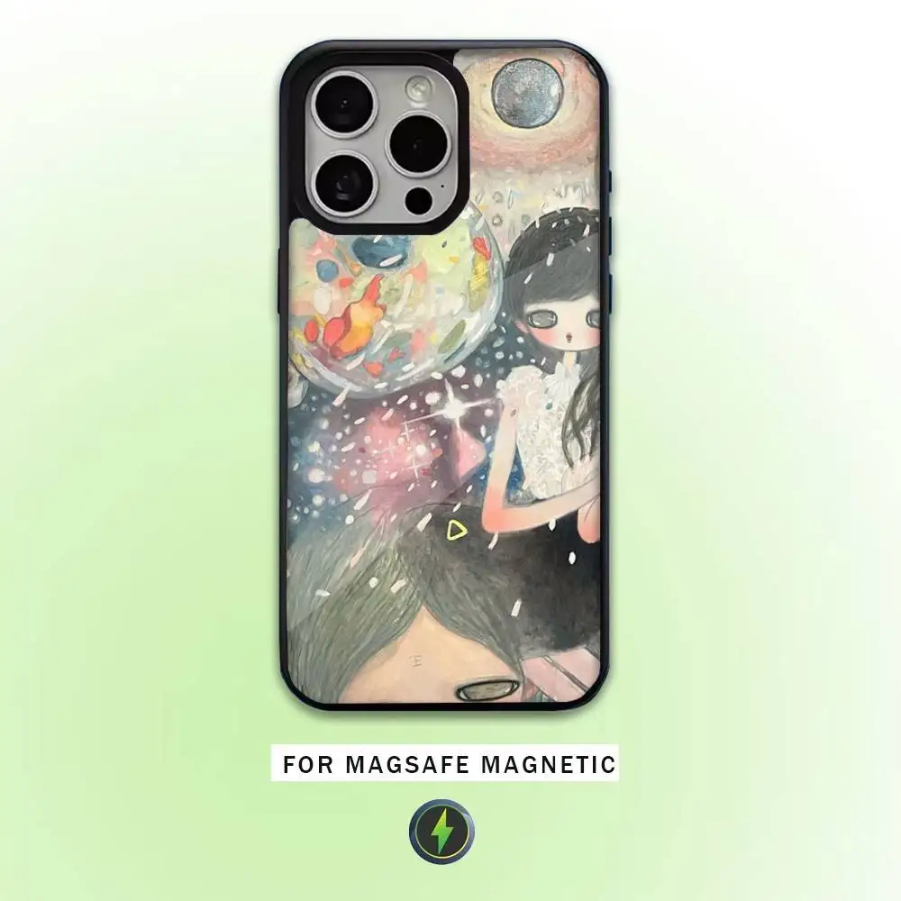 حافظة هاتف يابانية ART Aya Takano لهاتف iPhone17,16,15,14,13,12,11 Plus، Pro Max Magnetic للشحن اللاسلكي Magsafe