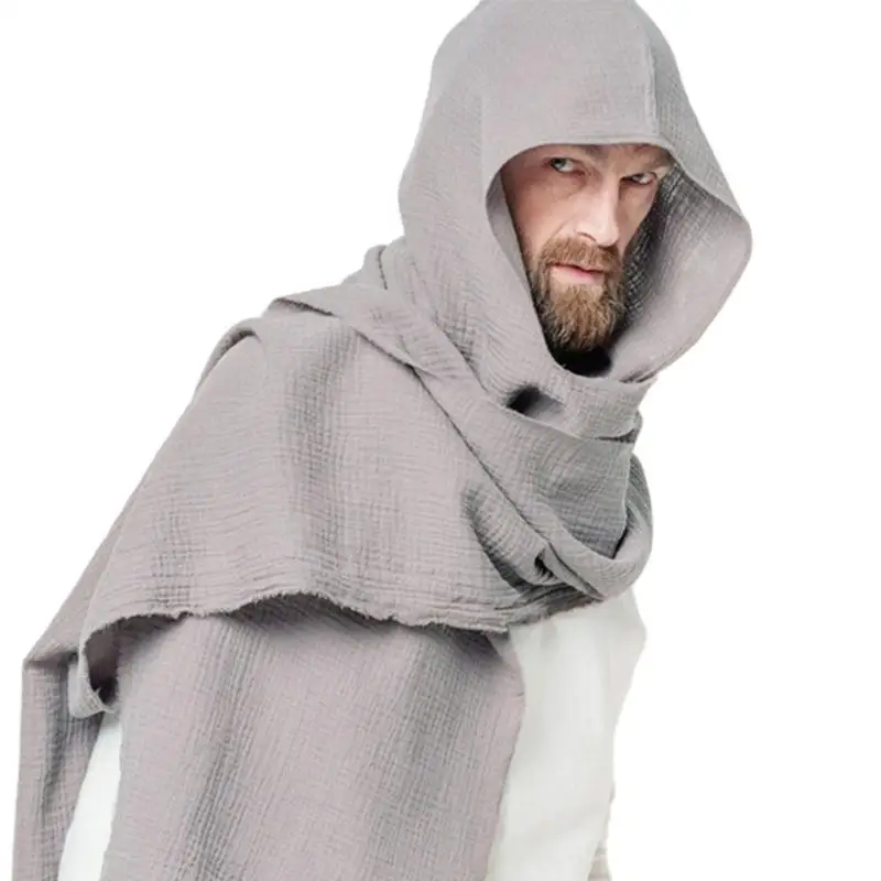 652F Trendy Women Cotton Hooded Scarf 2in1 Suit Color Pullover Hat Shawl Warmth Hat Adults Winter Hat for Teenagers