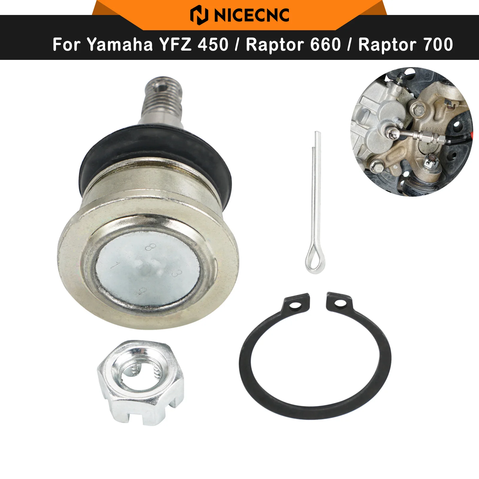 Image of NICECNC Oberes und Unteres Kugelgelenk aus Kohlenstoffstahl für YAMAHA Raptor 660 700R 2009-2026 YFM700 Grizzly 550 700