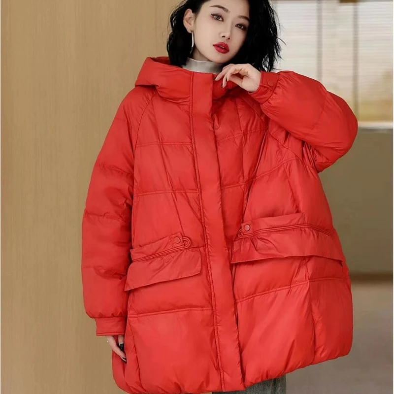 Women\'s Down Jacket Hooded Loose Jacket 2024 Autumn Winter Korean Fashion Warm Casual Coats Down Fill Parkas Abrigo Mujer