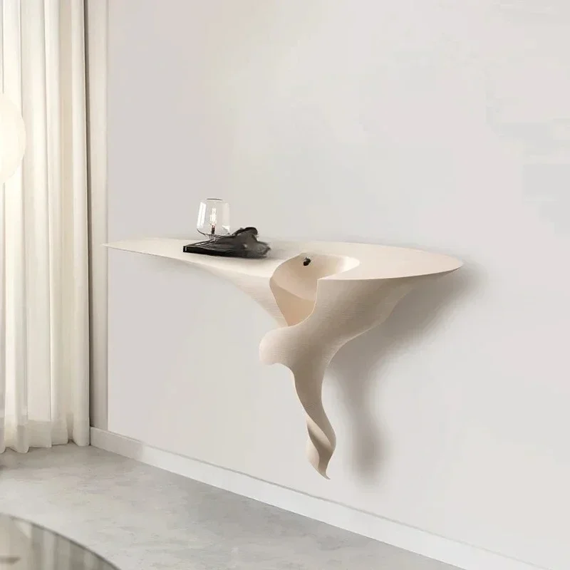 Modern Personality Art Special-shaped Entry Entrance Platform Solid Wood Strip Extremely Narrow Wall-mounted End View Platform