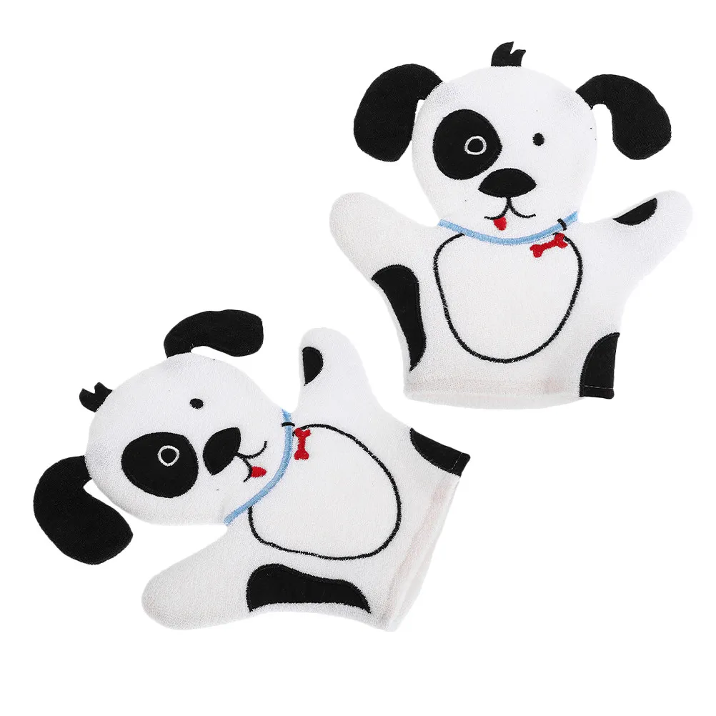2Pcs Kids Cartoon Dog Bath Gloves Shower Mitt Soft Gentle Exfoliating Washcloth Fun Shower Accessories Children Bath Scrubber