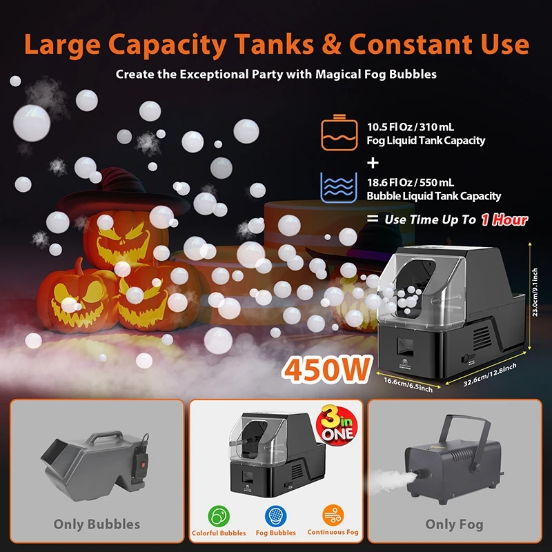 آلة فقاعات الضباب مع جهاز تحكم عن بعد، 3 في 1 للصور الداخلي والخارجي لحفلات الهالوين وأعياد الميلاد وحفلات الزفاف وأعياد الميلاد #4