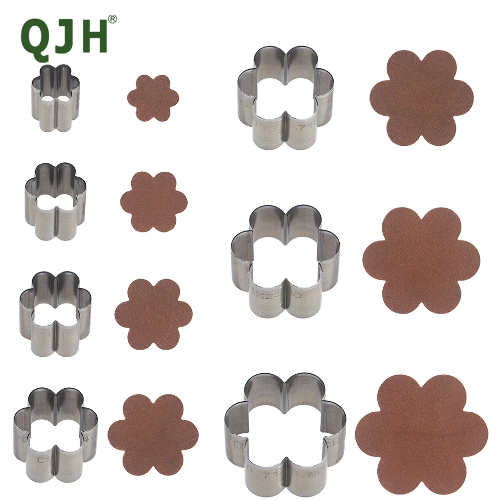 QJH 7 piezas de troquel de corte de piel sintética con pétalos de flores, juego de herramientas de perforación huecas afiladas, trabajadores de cuero DIY, artesanos y entusiastas