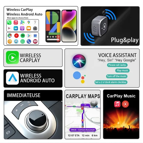 Imagen 2 del producto BYLITU Mini M2 Adaptador Universal Inalámbrico CarPlay/Android Auto |   Plug & Play | Liso y sin bandera, Compatible con sistemas OEM