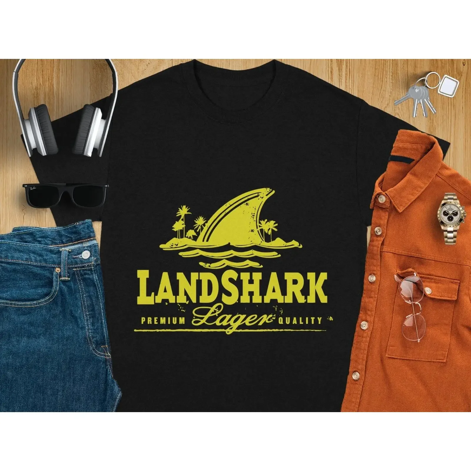 Landshark Lager T Shirt Funny Shark Ocean Lover Beach Vacation vintage Washed Breathable fashion designer clothes Casual