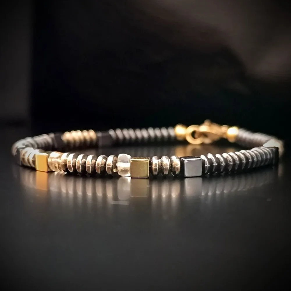 Vintage-Style Hematite and Citrine Beaded Money Bracelet, Attracting Wealth, Abundance, and Prosperity, Handmade Natural Stone Skin-Friendly Jewelry, Suitable for Daily Wear and Gift-Giving