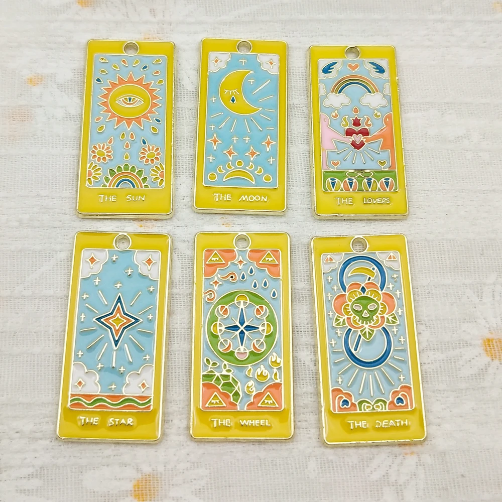 10pcs Sun Moon Tarot Charm for Jewelry Making Enamel Necklace Keychain Phone Pendant Diy Accessories Alloy Metal Gold Plated